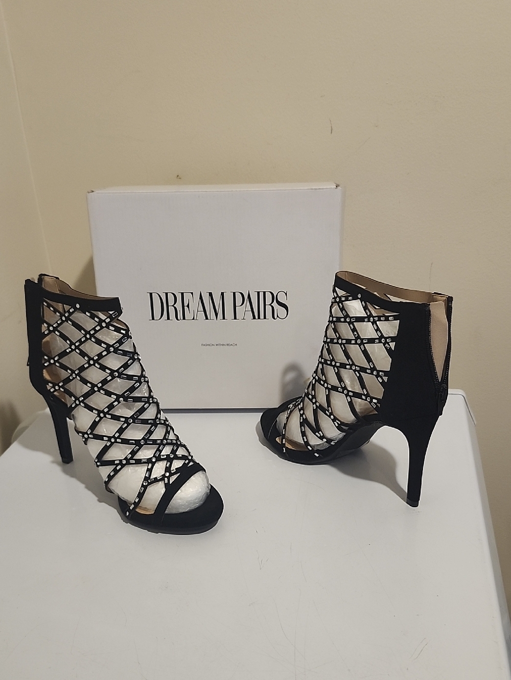 Dream Pairs Black Studded Cage High Heel Sandals